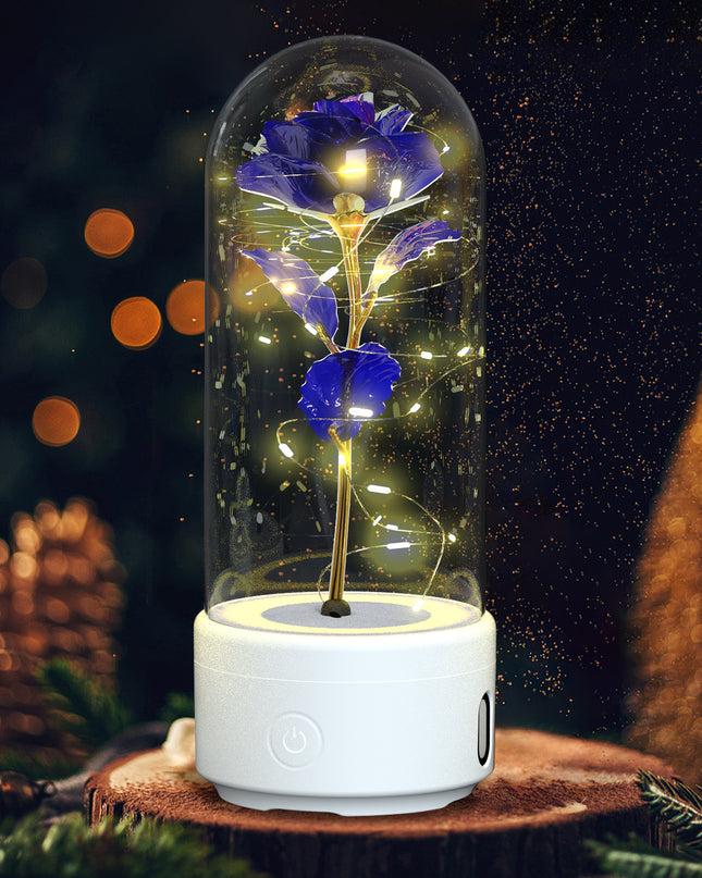 Creative 2 In 1 Rose Flowers LED Light And Bluetooth-compatible Speaker Valentine's Day Gift Rose Luminous Night Light Ornament In Glass Cover