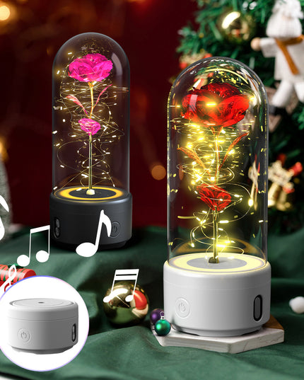 Creative 2 In 1 Rose Flowers LED Light And Bluetooth-compatible Speaker Valentine's Day Gift Rose Luminous Night Light Ornament In Glass Cover