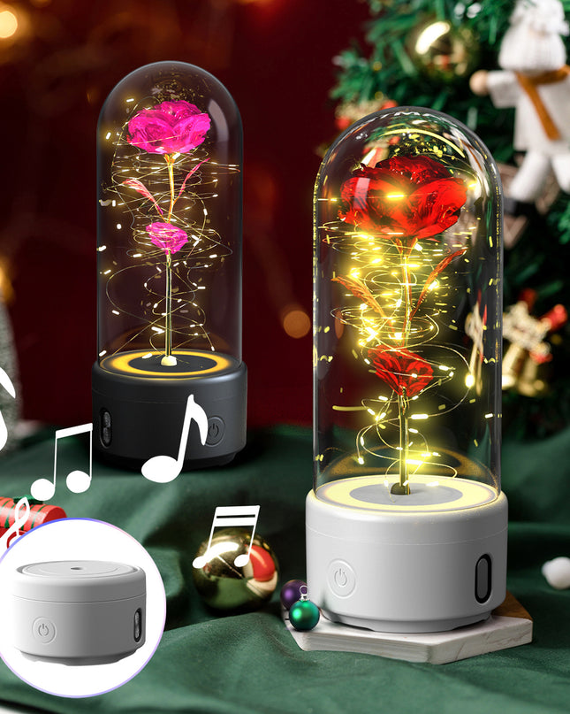 Creative 2 In 1 Rose Flowers LED Light And Bluetooth-compatible Speaker Valentine's Day Gift Rose Luminous Night Light Ornament In Glass Cover