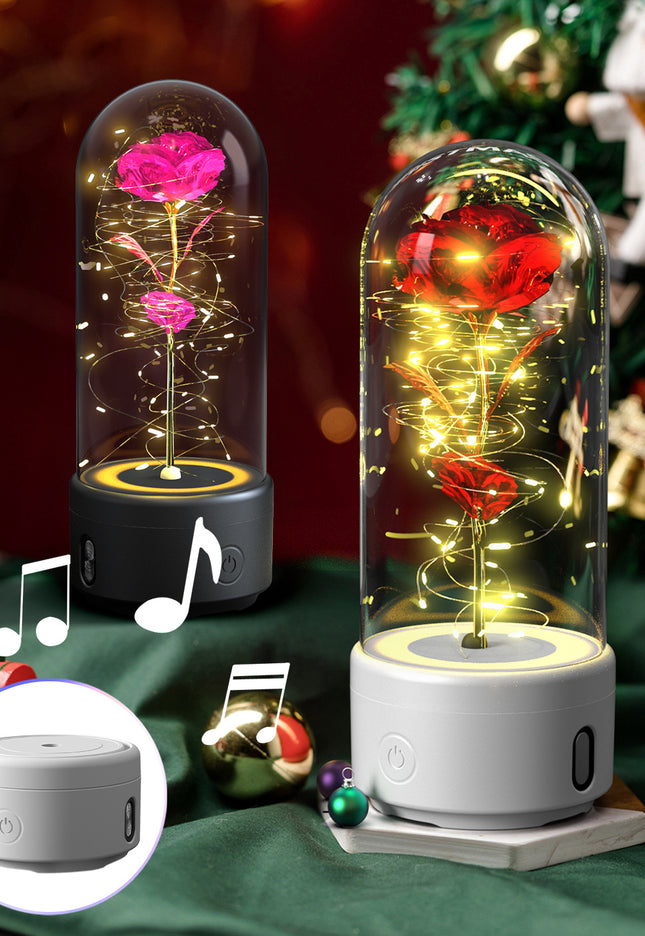 Creative 2 In 1 Rose Flowers LED Light And Bluetooth-compatible Speaker Valentine's Day Gift Rose Luminous Night Light Ornament In Glass Cover