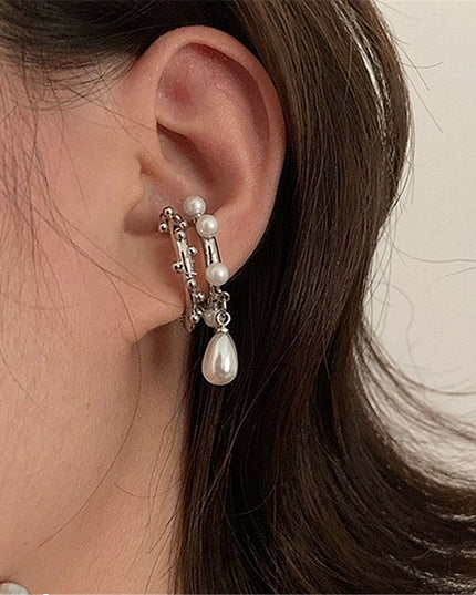 S925 Silver Two-piece Water Drop Pearl Ear Clip