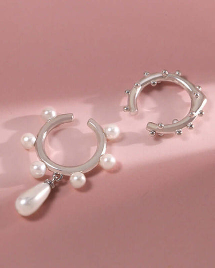 S925 Silver Two-piece Water Drop Pearl Ear Clip