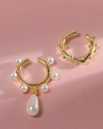 S925 Silver Two-piece Water Drop Pearl Ear Clip