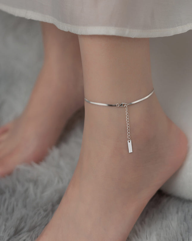 S925 Silver Simple Flat Snake Bone Single Chain Anklet