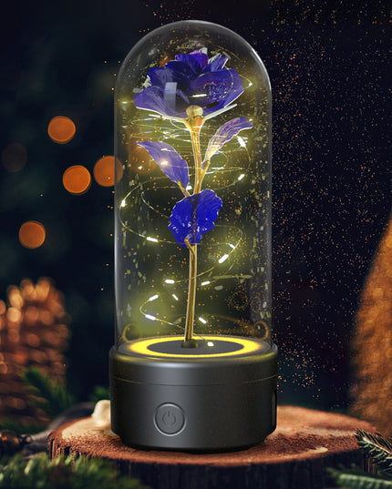 Creative 2 In 1 Rose Flowers LED Light And Bluetooth-compatible Speaker Valentine's Day Gift Rose Luminous Night Light Ornament In Glass Cover