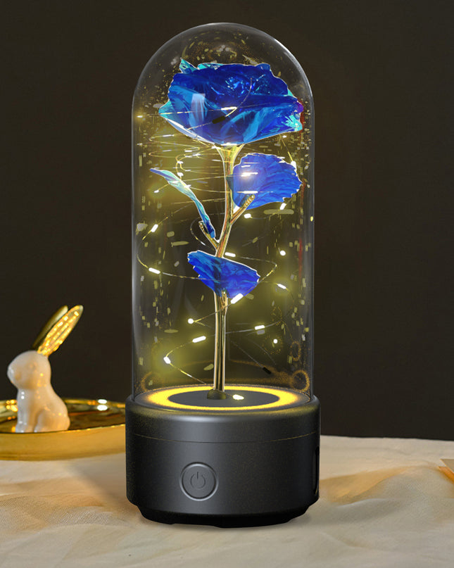 Creative 2 In 1 Rose Flowers LED Light And Bluetooth-compatible Speaker Valentine's Day Gift Rose Luminous Night Light Ornament In Glass Cover