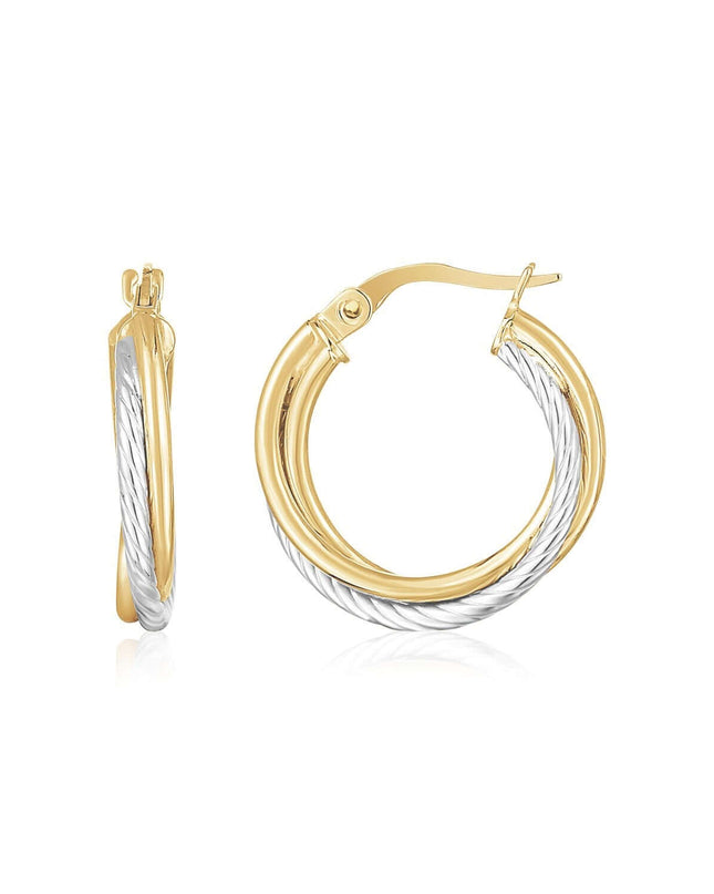 14K Yellow and White Gold Twisted Hoops