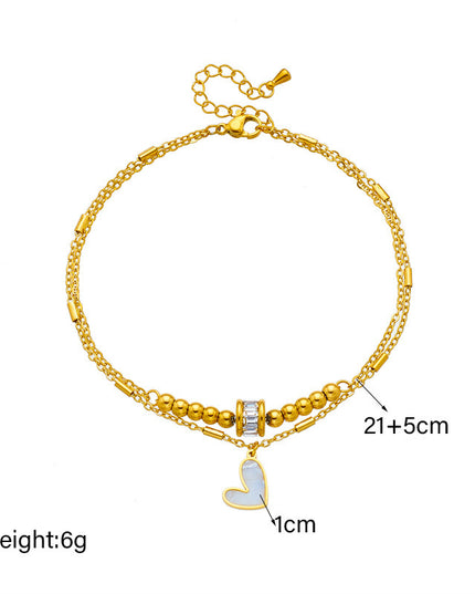 Fashion Jewelry Boho Classic Love Heart Ankle Chain Double Layer Chain Bracelet Anklet Charm Tassel Leg Chain On Foot Chain Women Party Jewelry Accessories