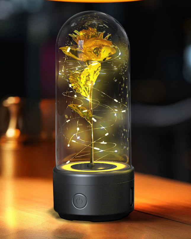 Creative 2 In 1 Rose Flowers LED Light And Bluetooth-compatible Speaker Valentine's Day Gift Rose Luminous Night Light Ornament In Glass Cover