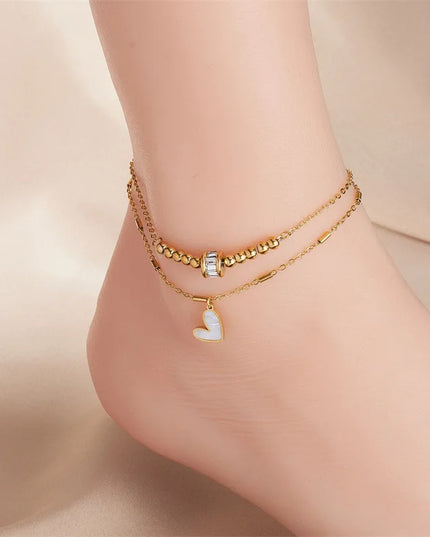 Fashion Jewelry Boho Classic Love Heart Ankle Chain Double Layer Chain Bracelet Anklet Charm Tassel Leg Chain On Foot Chain Women Party Jewelry Accessories