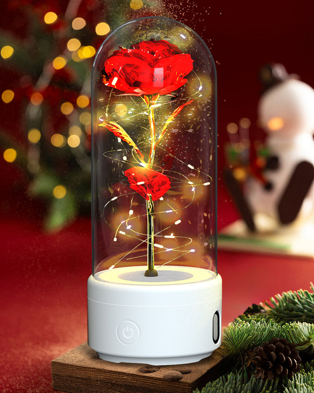 Creative 2 In 1 Rose Flowers LED Light And Bluetooth-compatible Speaker Valentine's Day Gift Rose Luminous Night Light Ornament In Glass Cover