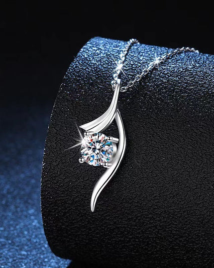 925 Sterling Silver Classic Four-claw 1 Karat-inch Diamond Necklace