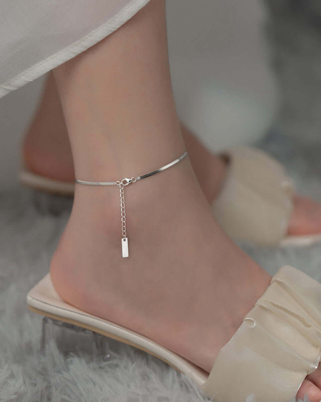 S925 Silver Simple Flat Snake Bone Single Chain Anklet