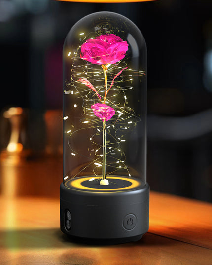 Creative 2 In 1 Rose Flowers LED Light And Bluetooth-compatible Speaker Valentine's Day Gift Rose Luminous Night Light Ornament In Glass Cover