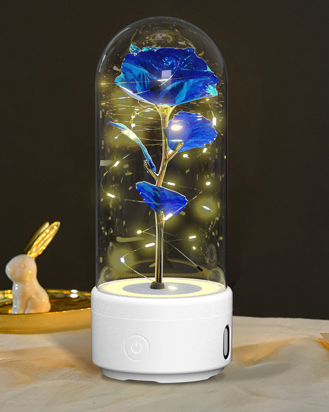 Creative 2 In 1 Rose Flowers LED Light And Bluetooth-compatible Speaker Valentine's Day Gift Rose Luminous Night Light Ornament In Glass Cover