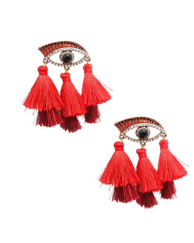 Red Evil Eye Tassel Earrings