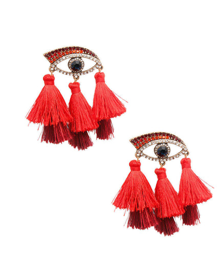 Red Evil Eye Tassel Earrings