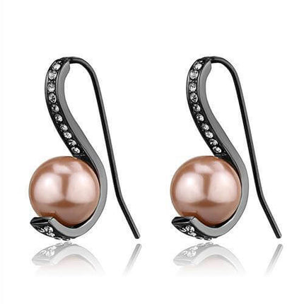 TK2728 - IP Light Black  (IP Gun) Stainless Steel Earrings with Synthetic Pearl in Light Peach