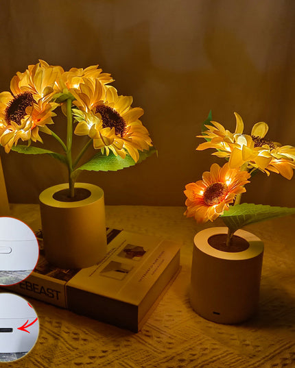 Rechargeable Sunflower Led Simulation Night Light Table Lamp Simulation Flowers Decorative Desk Lamp For Resturaunt Hotel Wedding Gift