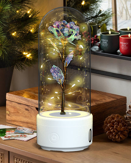 Creative 2 In 1 Rose Flowers LED Light And Bluetooth-compatible Speaker Valentine's Day Gift Rose Luminous Night Light Ornament In Glass Cover