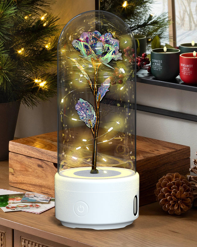 Creative 2 In 1 Rose Flowers LED Light And Bluetooth-compatible Speaker Valentine's Day Gift Rose Luminous Night Light Ornament In Glass Cover