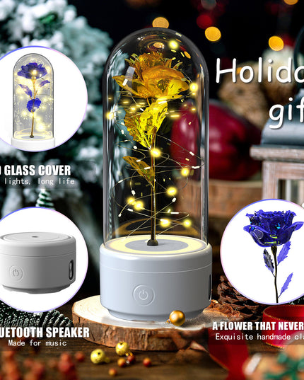 Creative 2 In 1 Rose Flowers LED Light And Bluetooth-compatible Speaker Valentine's Day Gift Rose Luminous Night Light Ornament In Glass Cover