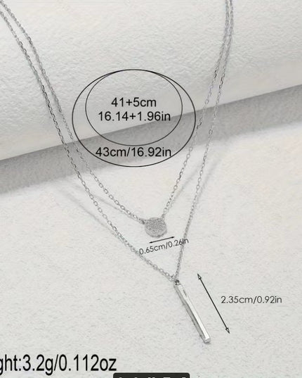 S925 Silver Color Double Chain Long Stick Micro Pave Zircon Round Pendant Necklaces For Women Trendy Jewelry