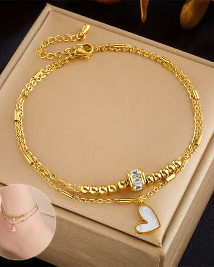 Fashion Jewelry Boho Classic Love Heart Ankle Chain Double Layer Chain Bracelet Anklet Charm Tassel Leg Chain On Foot Chain Women Party Jewelry Accessories