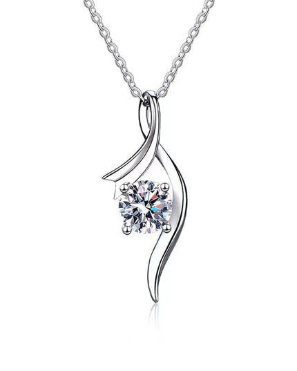 925 Sterling Silver Classic Four-claw 1 Karat-inch Diamond Necklace