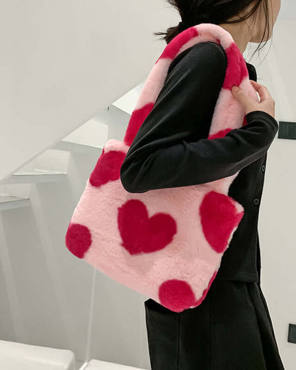 Fashion Love Heart Womens Furry Fluffy Bag