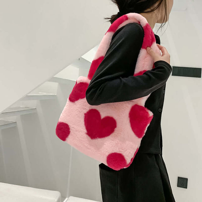 Fashion Love Heart Womens Furry Fluffy Bag