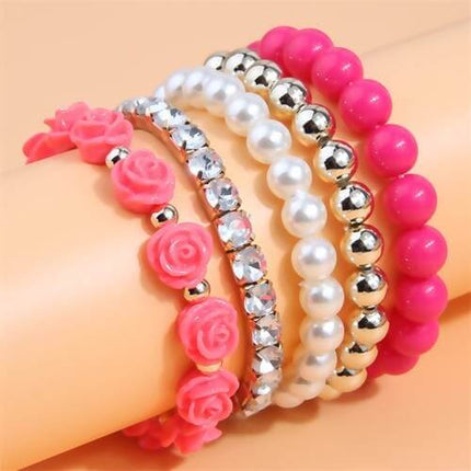 Flower Fashion Acrylic Beads Multi-layer Women Bracelet - Rose