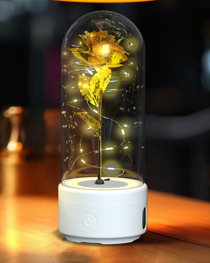 Creative 2 In 1 Rose Flowers LED Light And Bluetooth-compatible Speaker Valentine's Day Gift Rose Luminous Night Light Ornament In Glass Cover