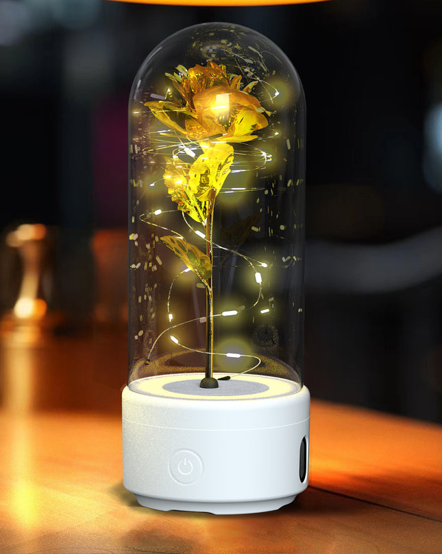 Creative 2 In 1 Rose Flowers LED Light And Bluetooth-compatible Speaker Valentine's Day Gift Rose Luminous Night Light Ornament In Glass Cover